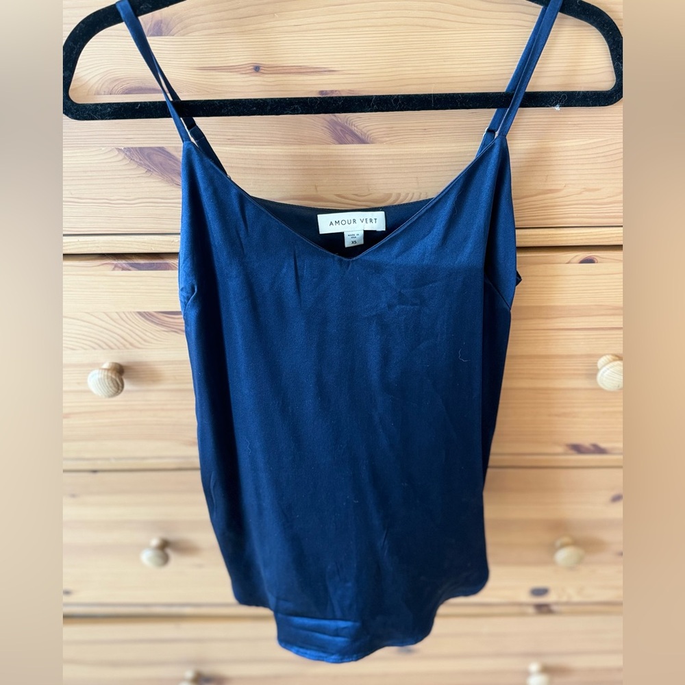 Amour Vert Navy Blue Silk Tank Top